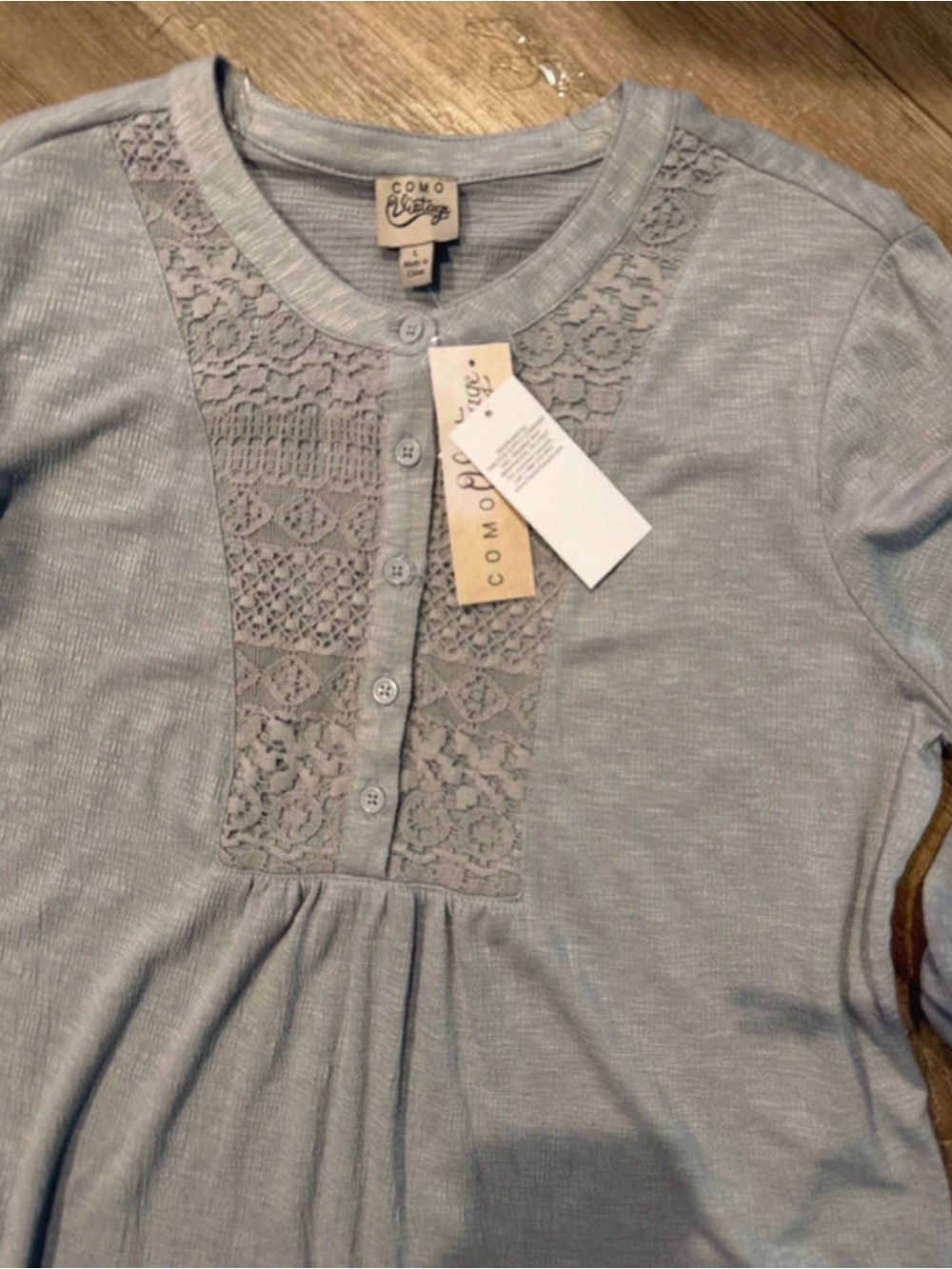 Como Vintage Heather Gray Lace-Trim Henley Top